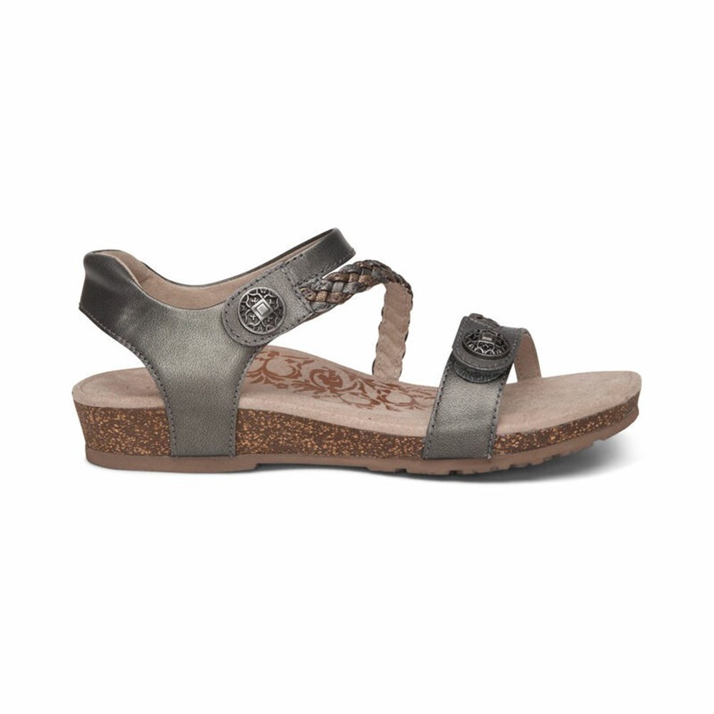 Aetrex Sandals Discount Canada - Gunmetal Womens Jillian Braided Quarter  Strap